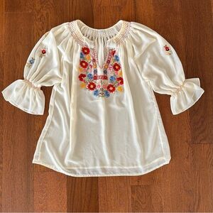 Hungarian Embroidered Silk Blouse with Smocking size s Penny Lane